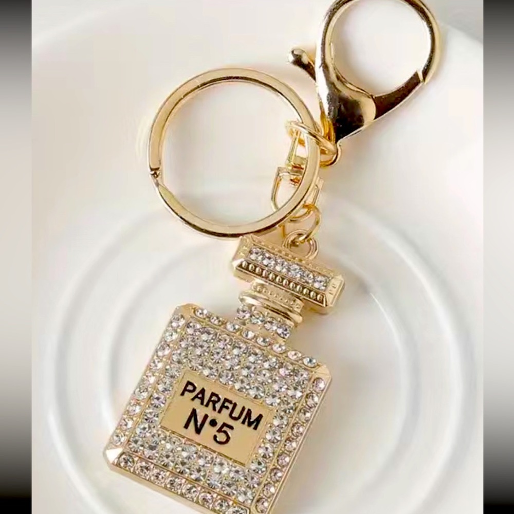 Gold Color Crystal Parfum N°5 Keychain Charm